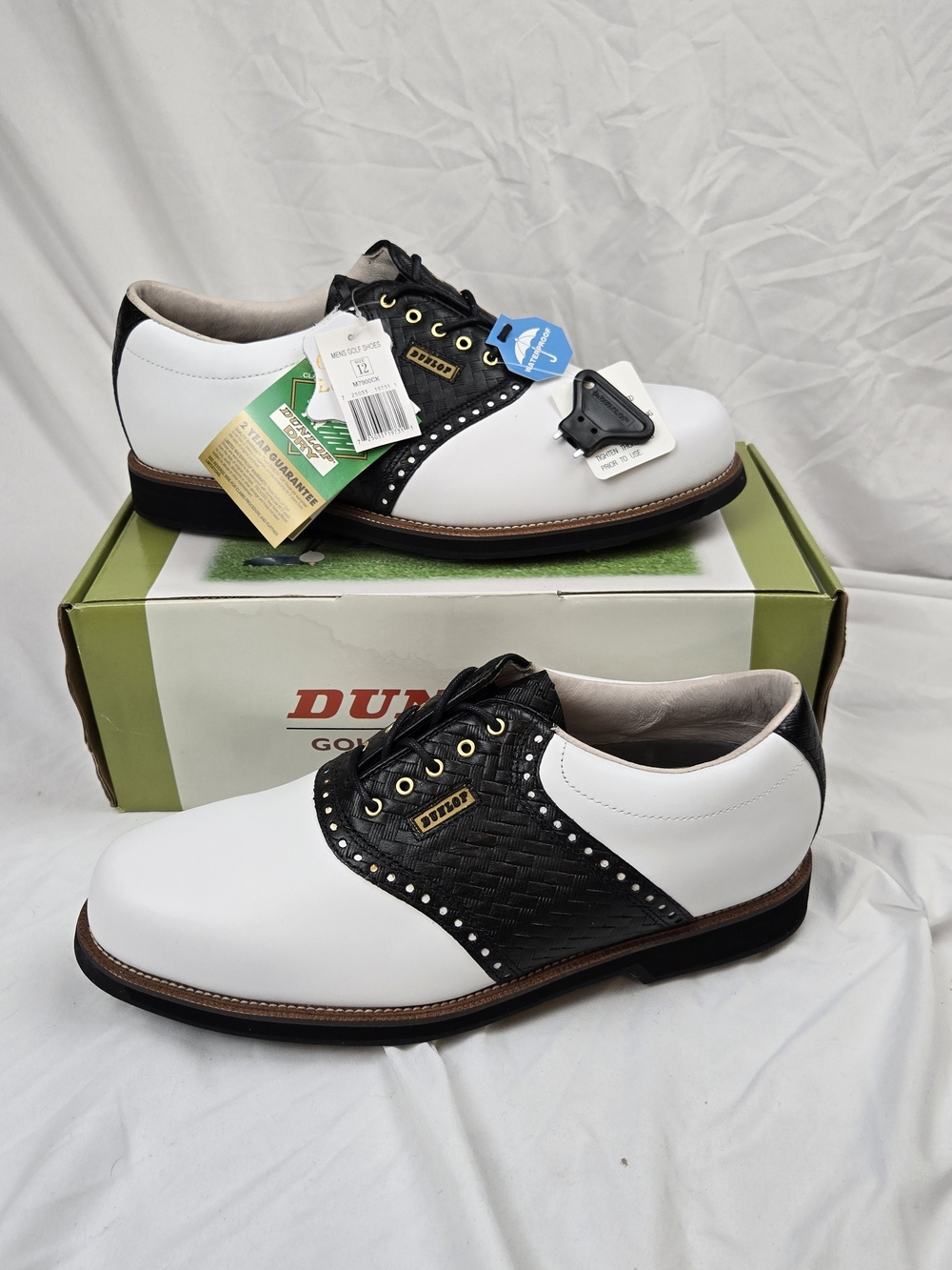 Dunlop M7900CK Men's Golf Shoes Black White Saddle Spikes NWT Size 12
